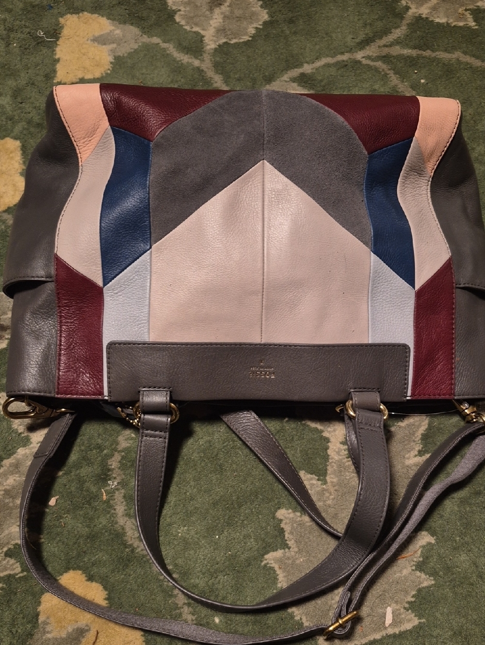 Fossil Multi-Panel Leather Tote in Gray, Blush & Burgundy